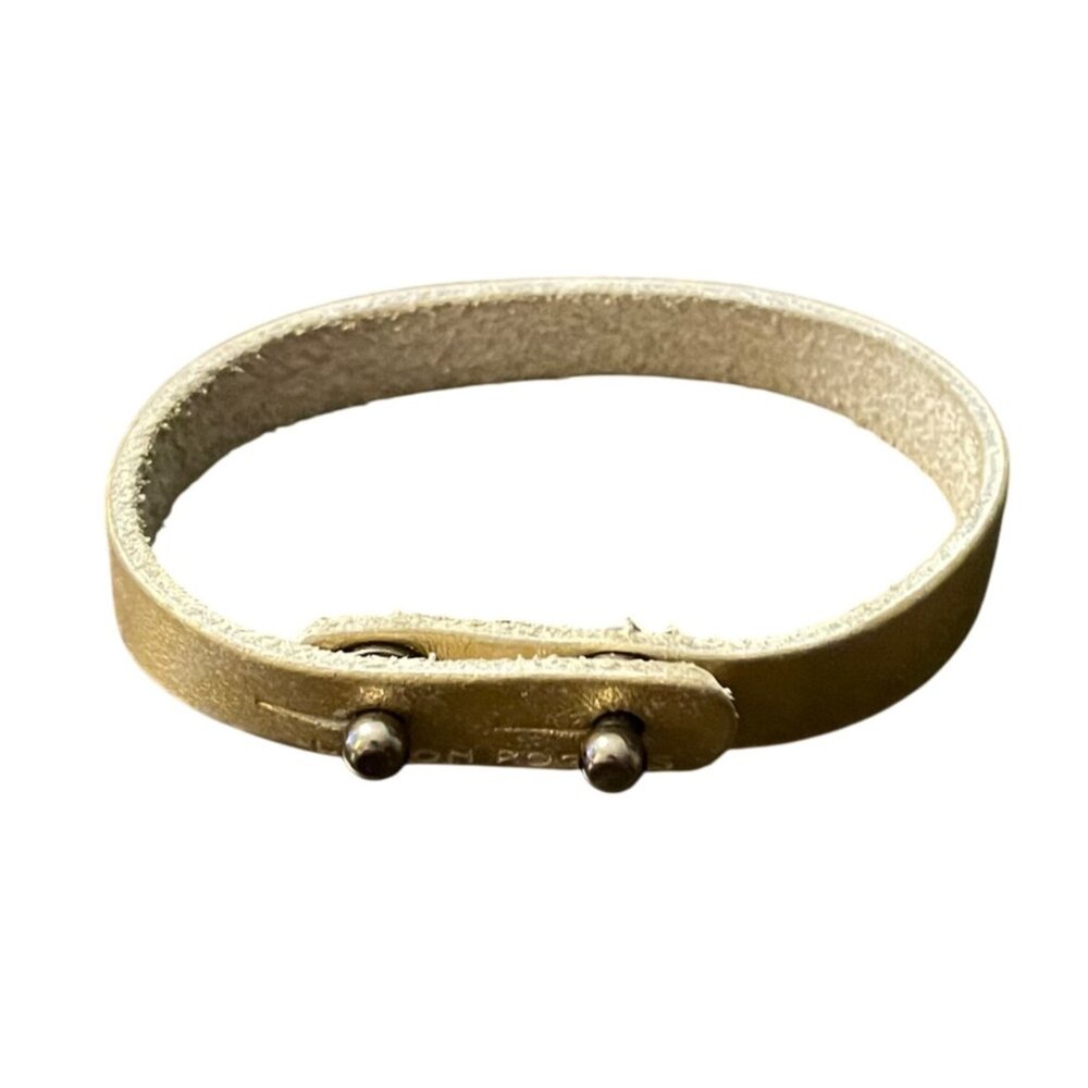 Dillon Rogers Beige Leather "Luck" Bracelet With Snap Closure